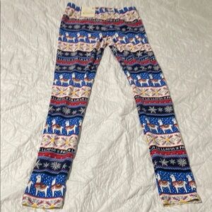 Festive Blue and Red Patterned Leggings